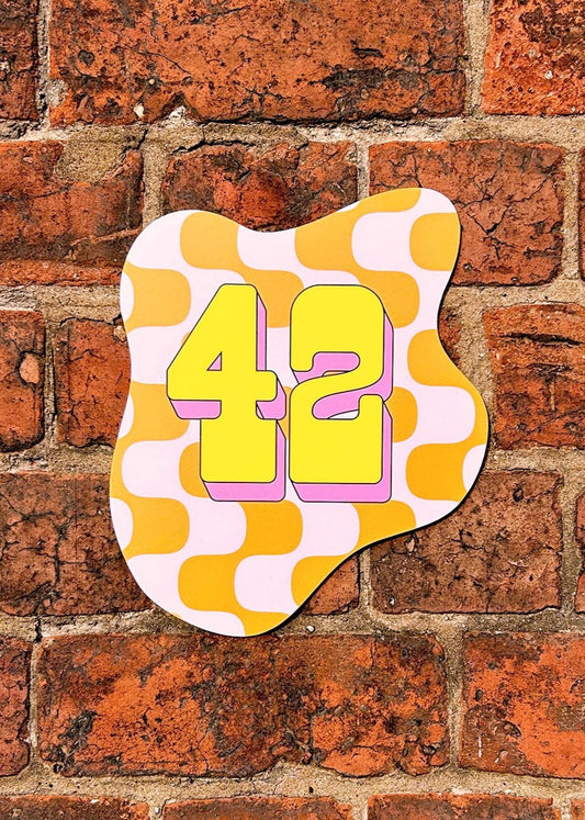 Pink & Orange Retro Wave Blob House Number Sign - Custom