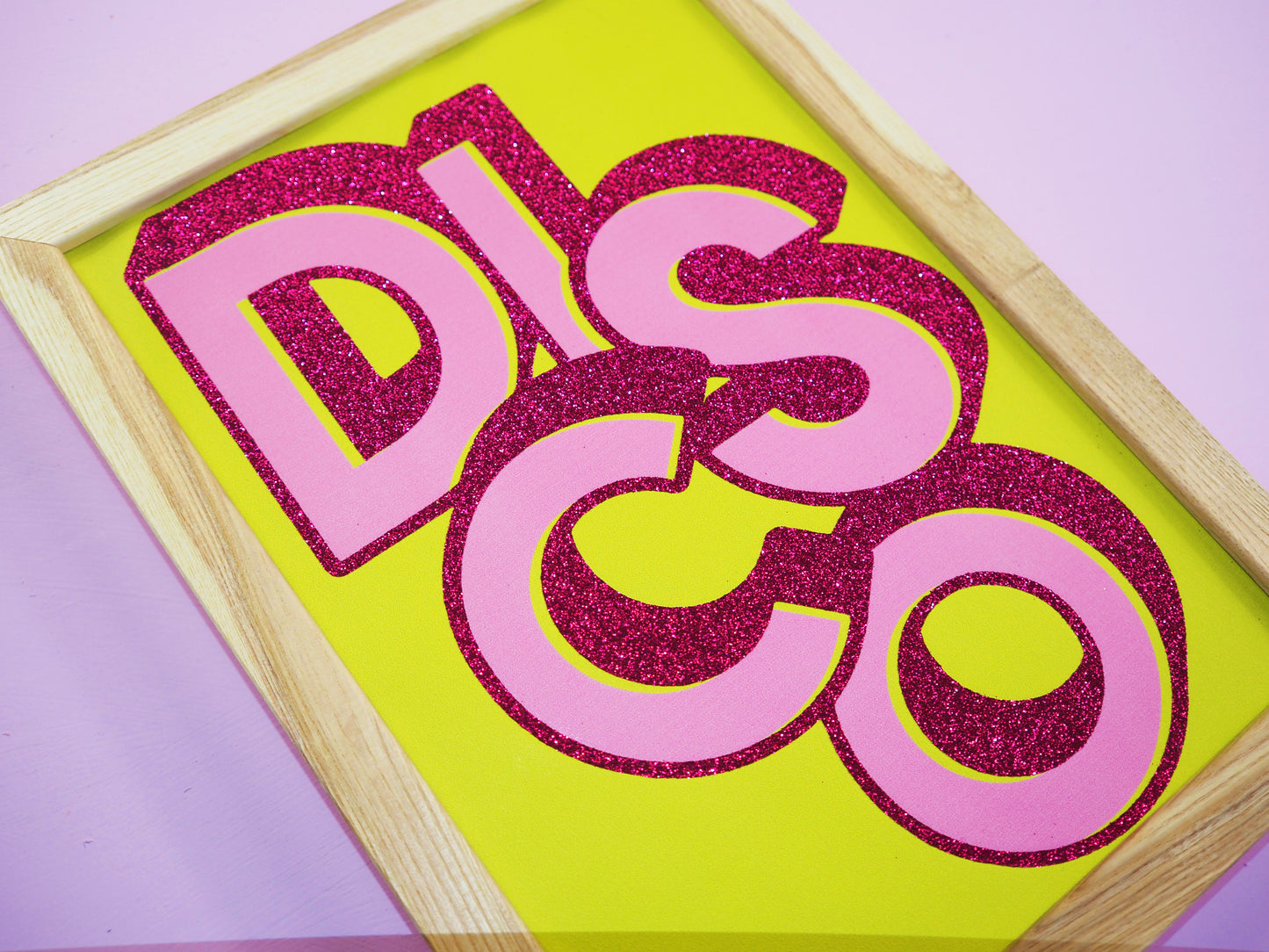 DISCO Lime & Pink Glitter Fabric Print