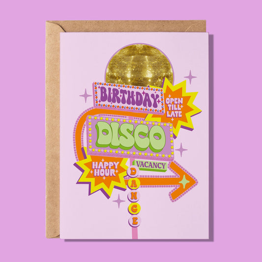 Birthday Disco Vegas Sign Greeting Card