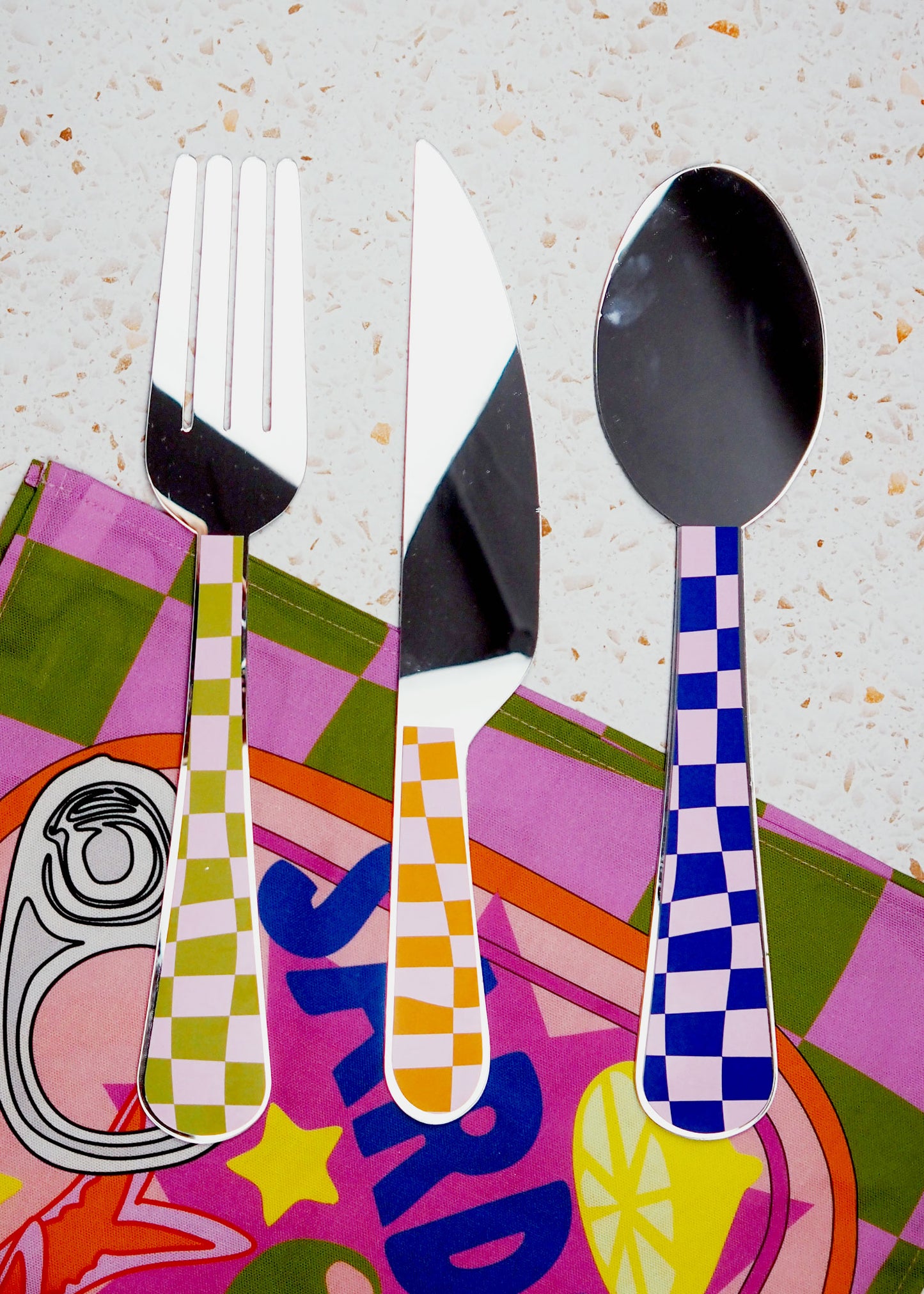 Oversized Checkerboard Cutlery Mirror Set