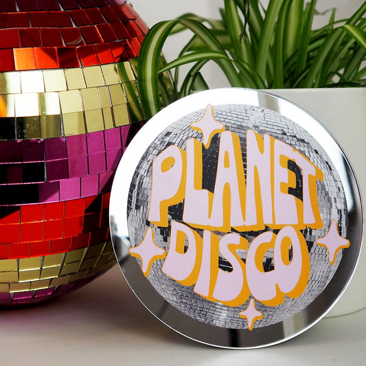 Orange & Pink Planet Disco Disc Mirror