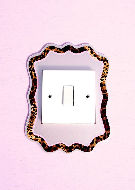 Retro Frame Light Switch Cover - Pastel Pink & Leopard Print