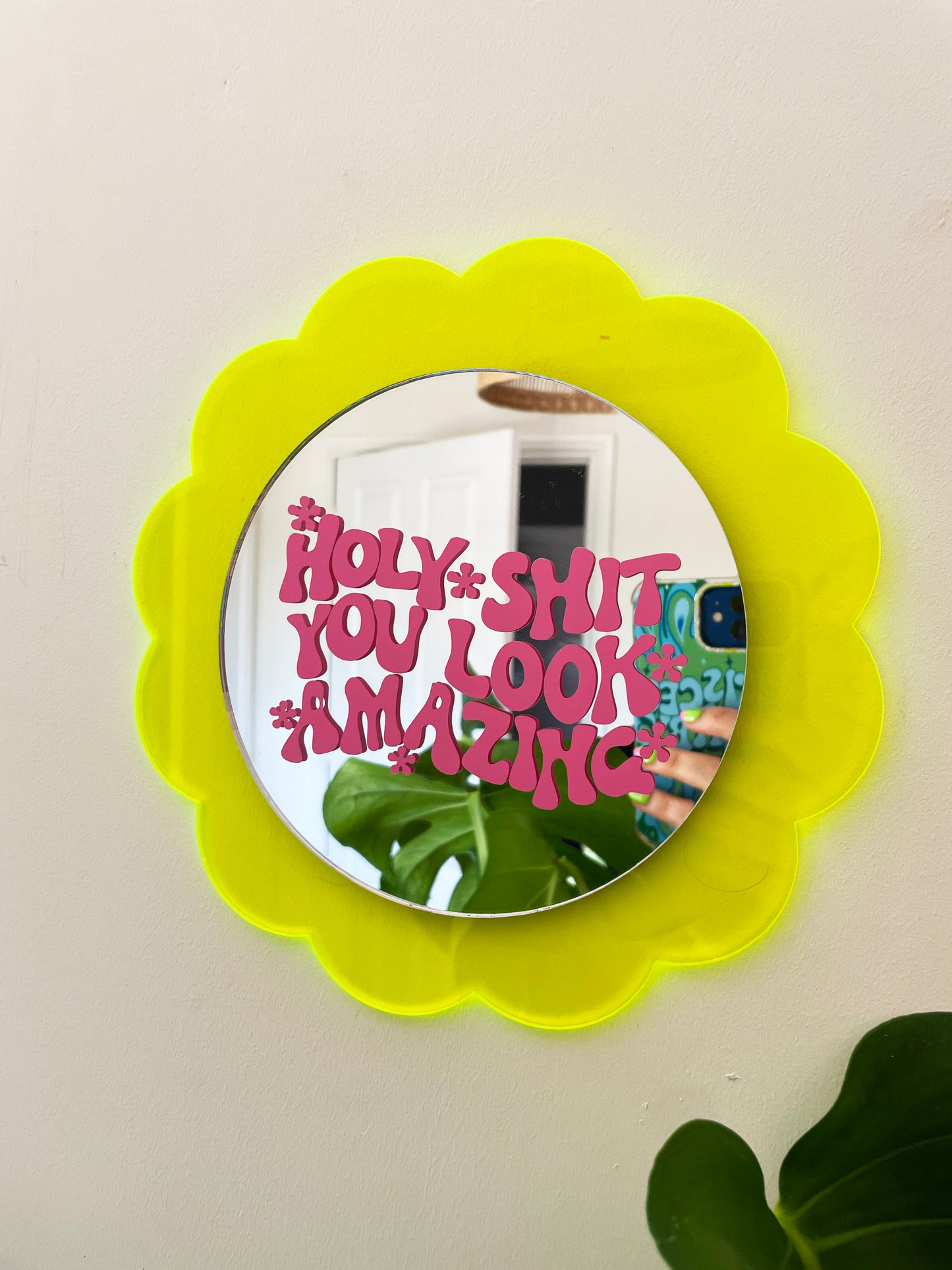 Neon Lime Scallop Edge Mirror Frame - Mini Disc Mirror Not Included - PrintedWeird