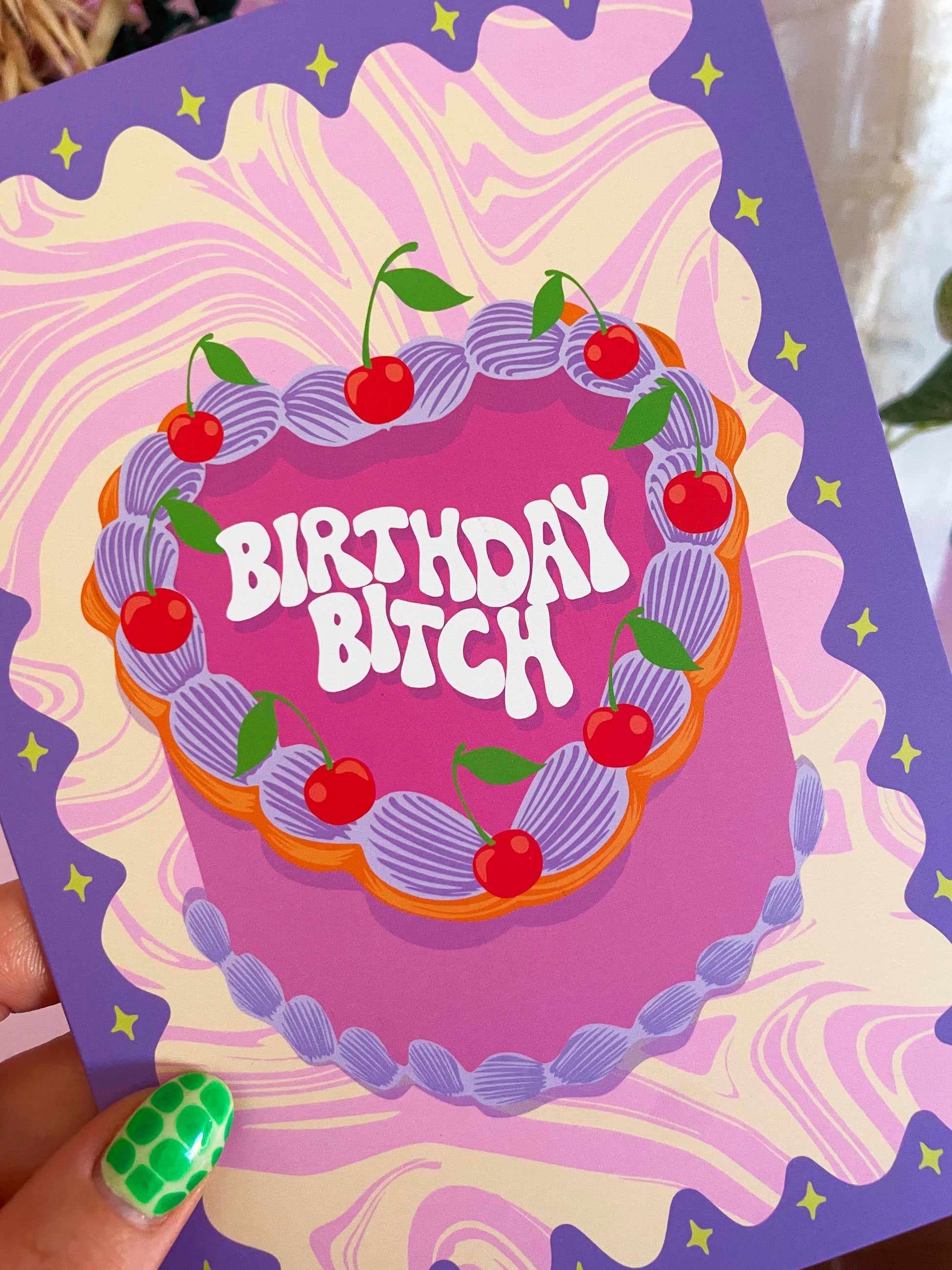 Sassy Birthday Bitch Cake Greeting Card - PrintedWeird